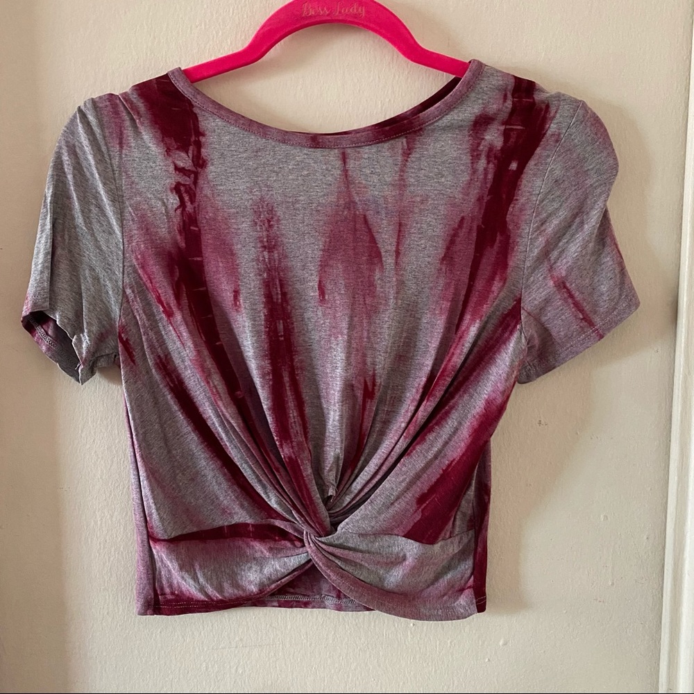 Gaze Grey Red/Magenta Tie Dye Semi-Cropped T-Shirt